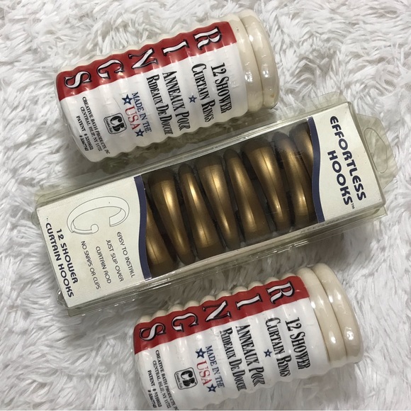 Set of 3 (12 ct. each) Ivory & Bronze Gold Shower Curtain Rings/Hooks - Picture 1 of 4